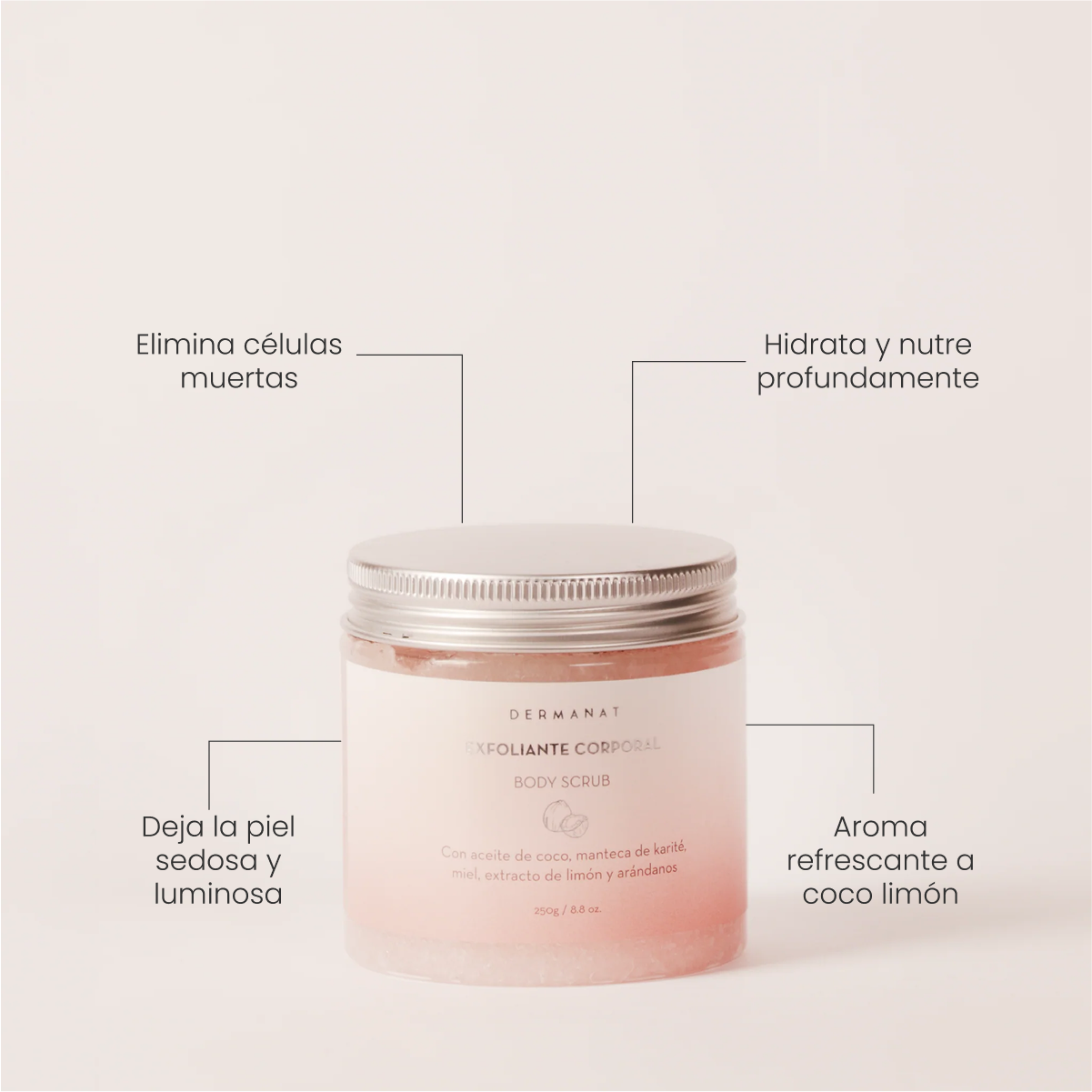 Beneficios del Body scrub exfoliante con ingredientes naturales Dermanat