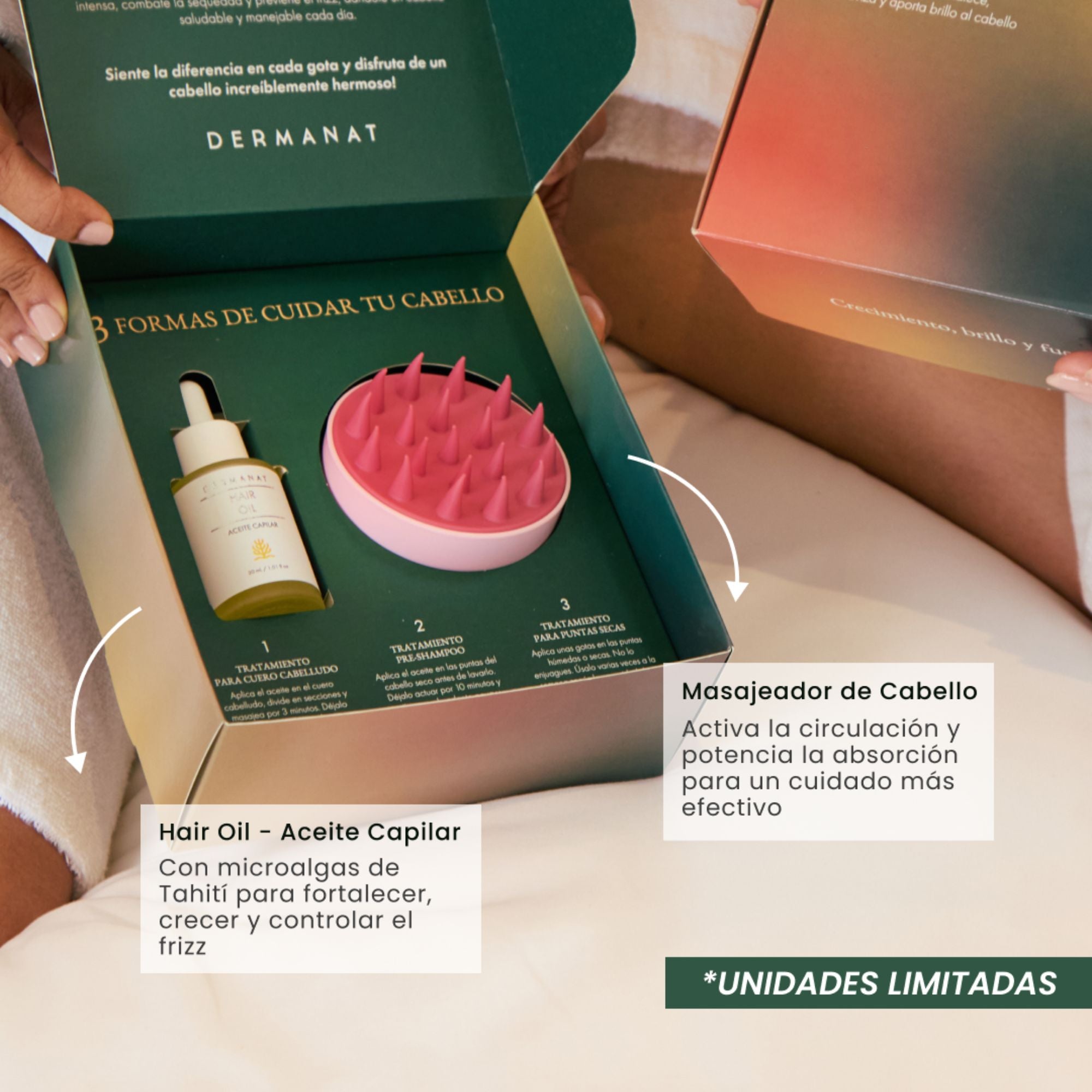 kit Hair Oil Dermanat con aceite reparador y masajeador