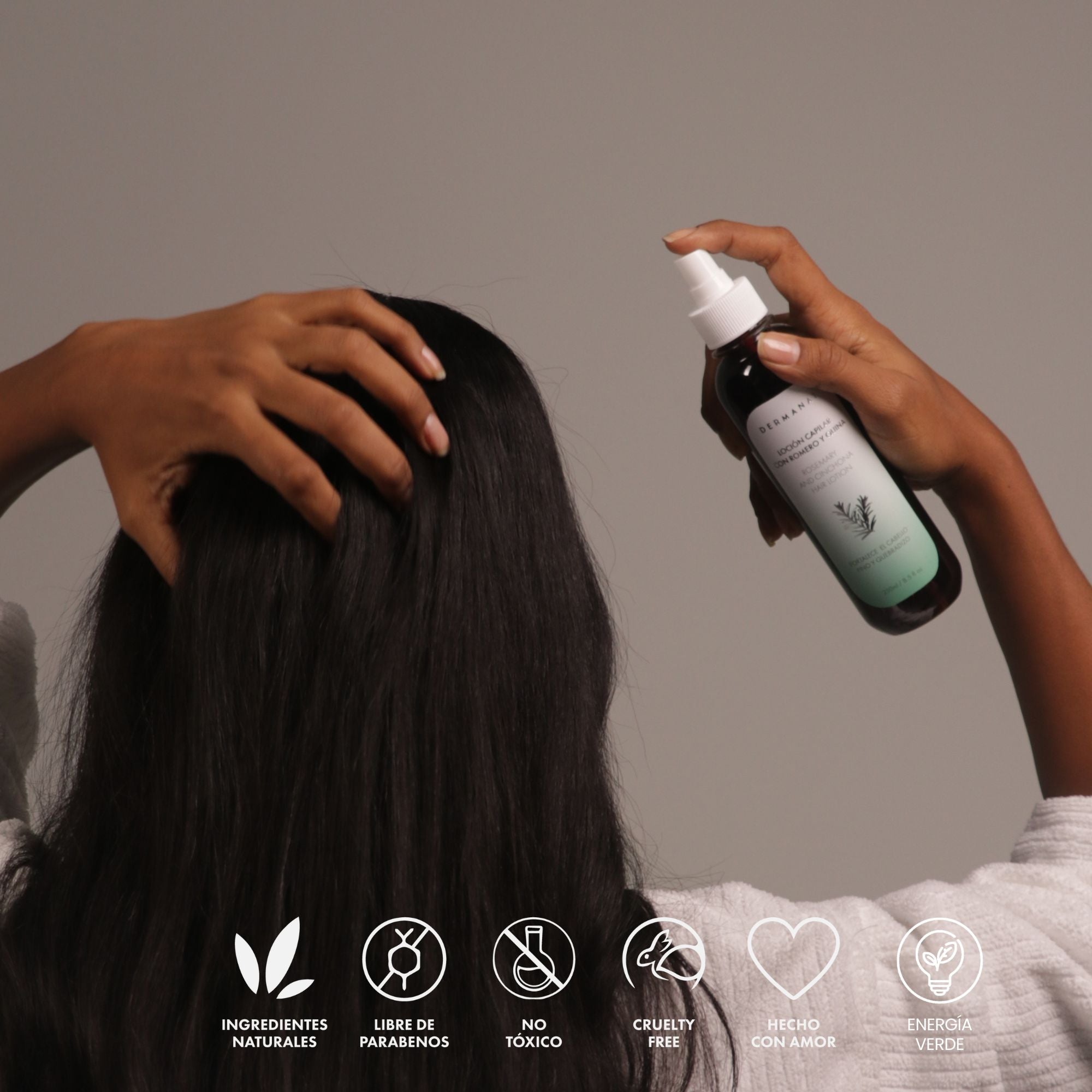 Promesas de valor de la Loción capilar con romero y quina Dermanat