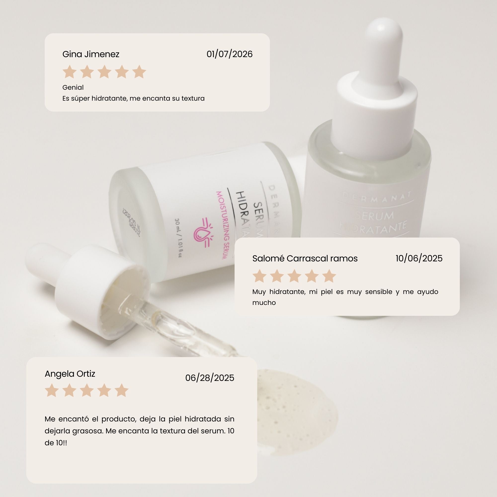 Testimonios del Serum Hidratante con Péptidos Dermanat